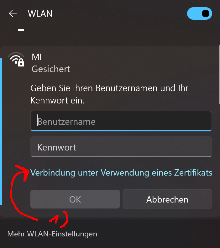 Verbinden mittels Zertifikat